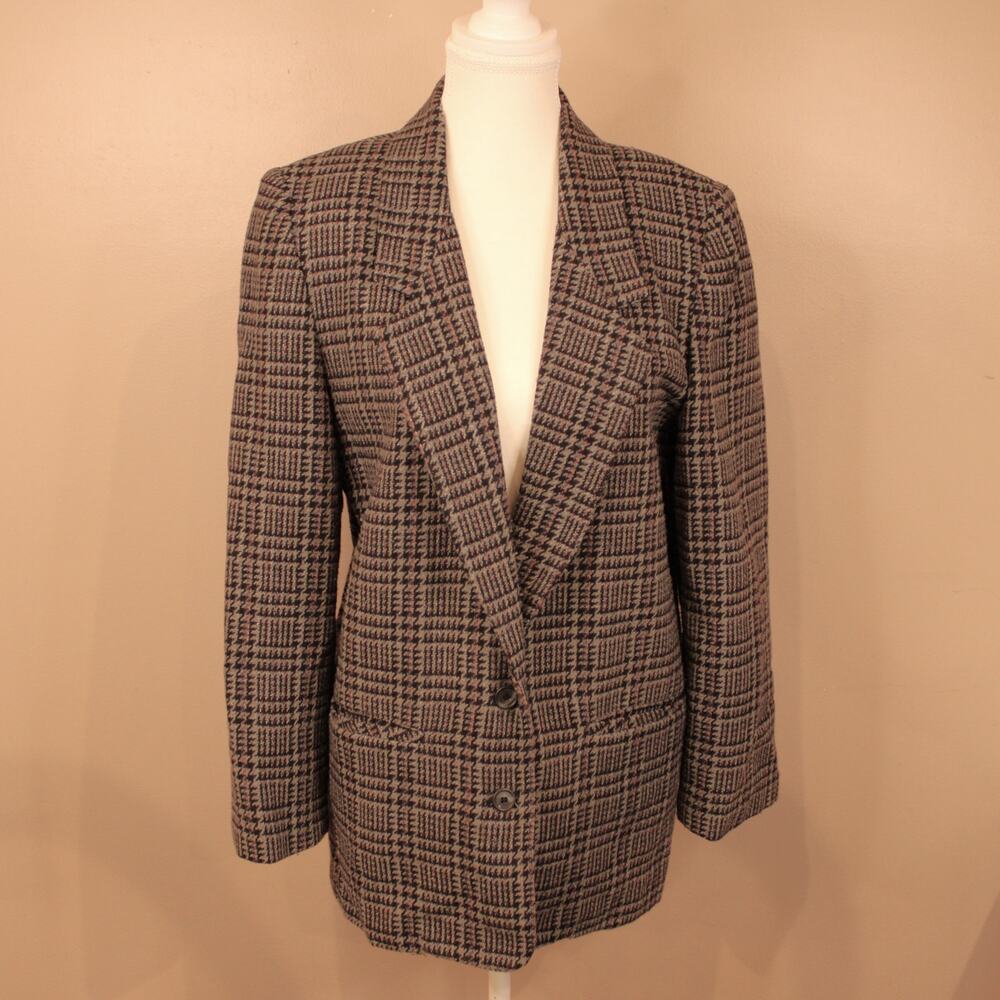 VTG Norton McNaughton Petites Grey Tweed Women's 2 Button Blazer